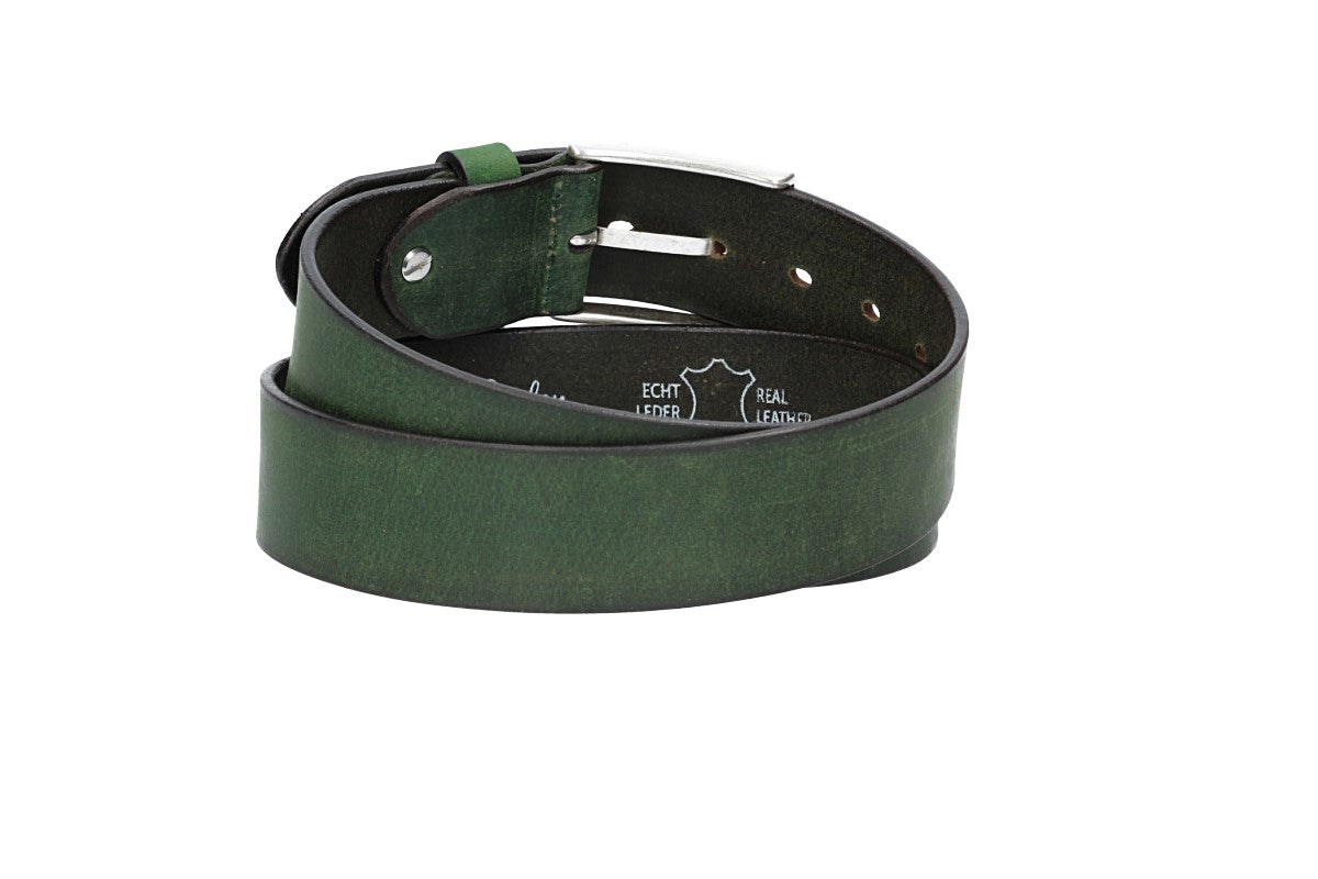Ledergürtel Grün 40mm mit Dornschließe in Silber