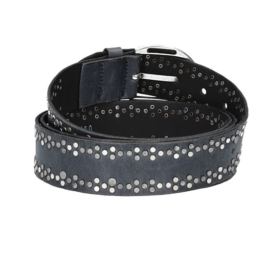 Ledergürtel Überlänge Blau|Marine 40mm mit Nieten und Dornschließe - leder-accessoires.com