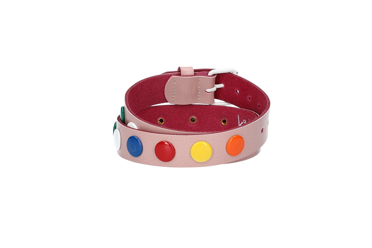 Ledergürtel Kids 25mm in Hellrosa mit bunten Nieten und Rollschließe Weiß