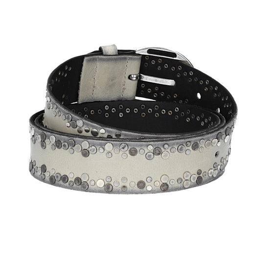 Ledergürtel Überlänge Grau 40mm mit Nieten und Dornschließe - leder-accessoires.com
