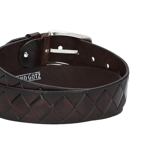 Jeansgürtel 40mm in Dunkelbraun mit Rautenprägung und Dornschließe - leder-accessoires.com