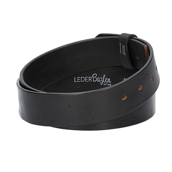 Lederriemen | Gürtelrohling Glanz 40mm in Schwarz mit Schlaufe und Kapplochteil - leder-accessoires.com