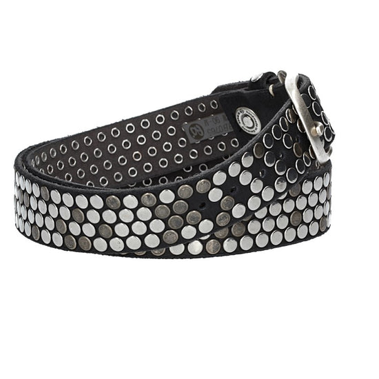 Nietengürtel 35mm in Schwarz und Dornschließe Silber - leder-accessoires.com