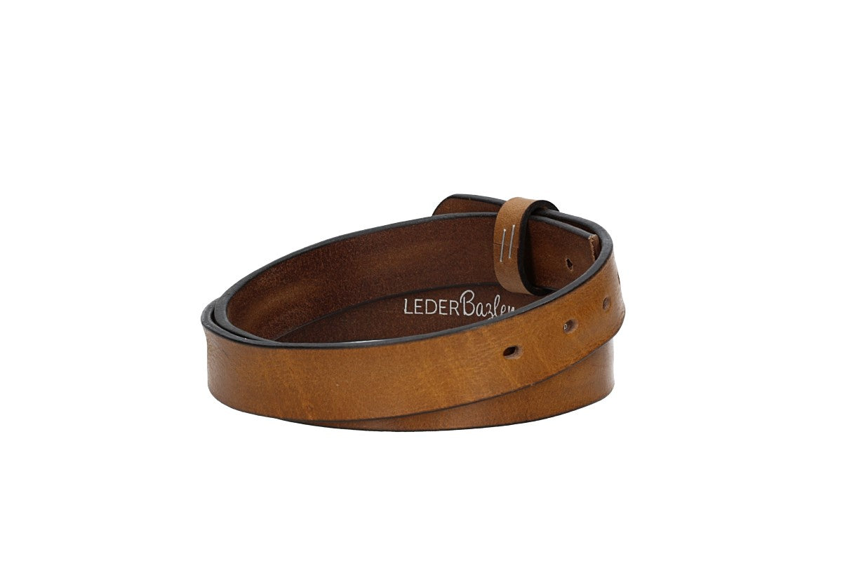 Lederriemen | Gürtelrohling Glanz 30mm in Ocker | Senfgelb mit Schlaufe und Kapplochteil