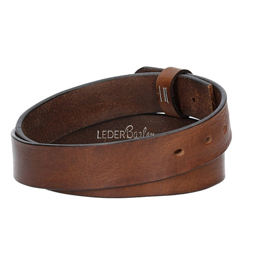 Lederriemen | Gürtelrohling Glanz 35mm in Cognac mit Schlaufe und Kapplochteil - leder-accessoires.com