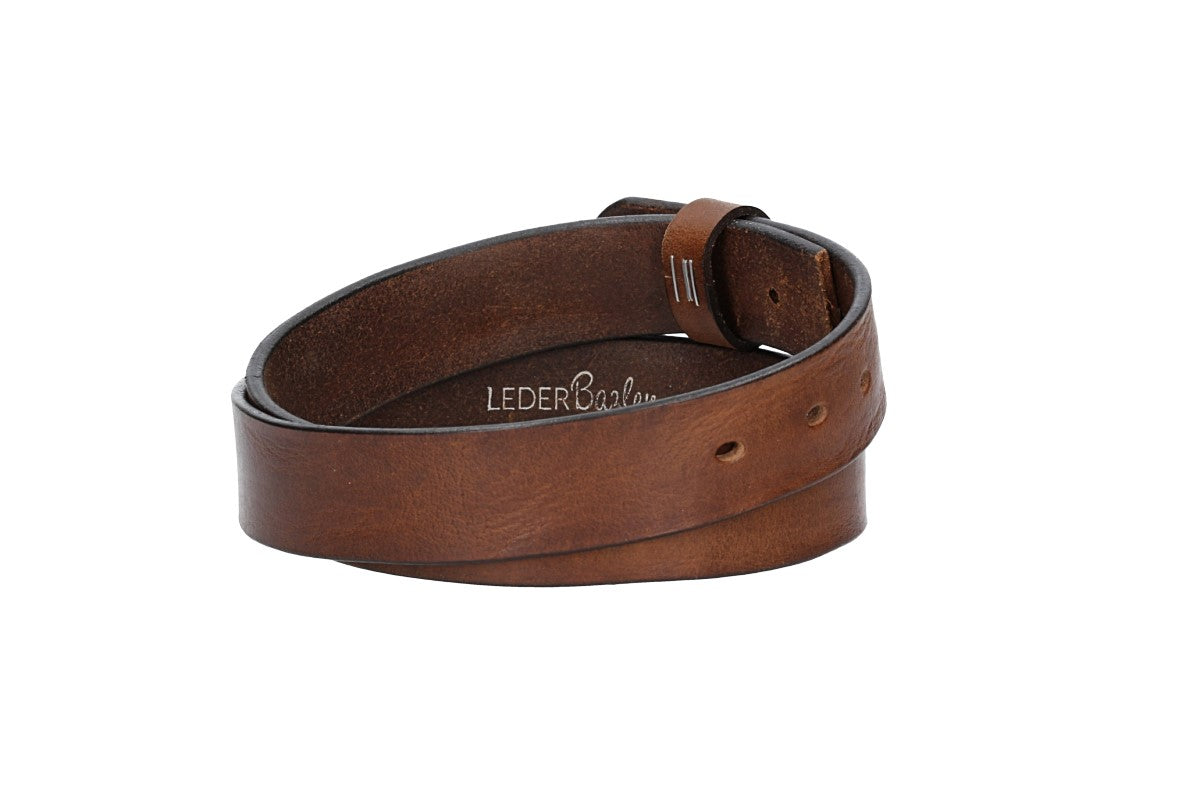 Lederriemen | Gürtelrohling Glanz 35mm in Cognac mit Schlaufe und Kapplochteil