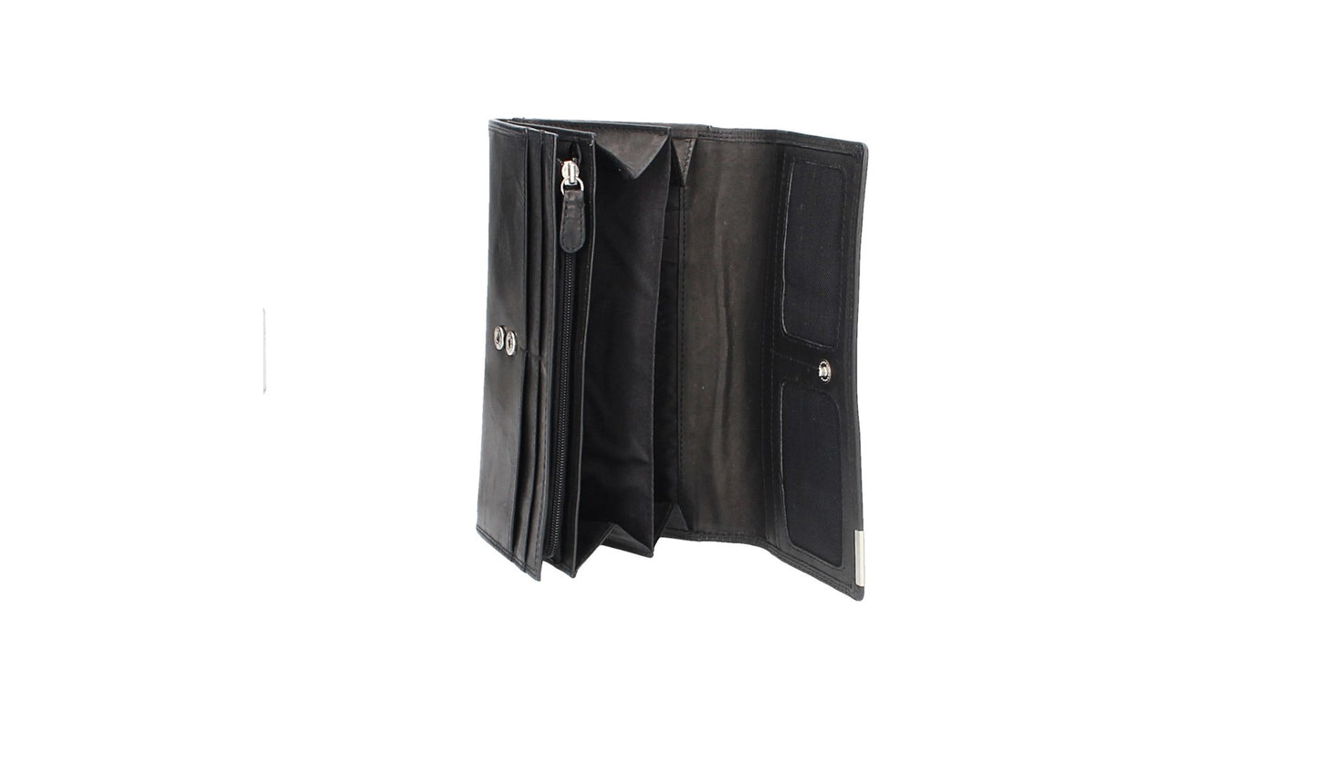 Langbörse mit Überschlag in Schwarz aus Leder