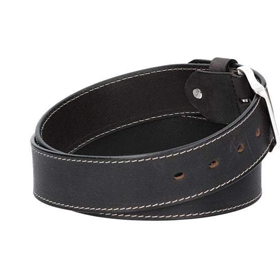 Ledergürtel Schwarz 40mm abgenäht mit Dornschließe in Silber - leder-accessoires.com