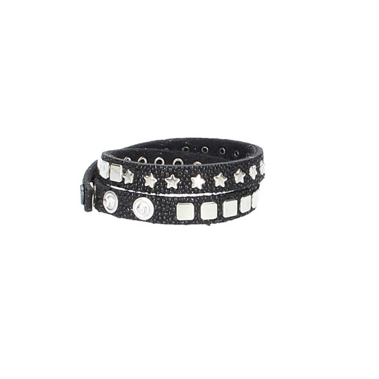 Armband doppelt Schwarz|Silber in Rochenoptik aus Leder - leder-accessoires.com