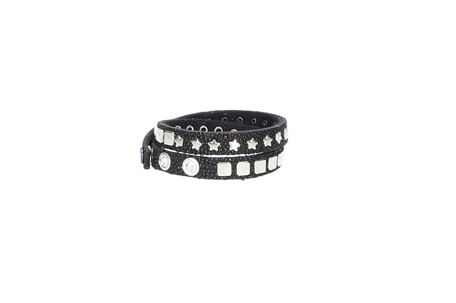 Armband doppelt Schwarz|Silber in Rochenoptik aus Leder - leder-accessoires.com