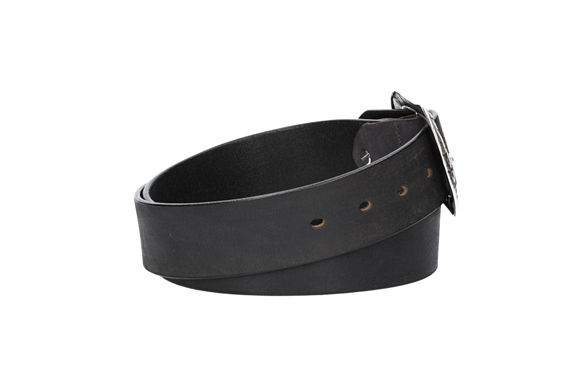Ledergürtel Schwarz 40mm mit Blumenschließe