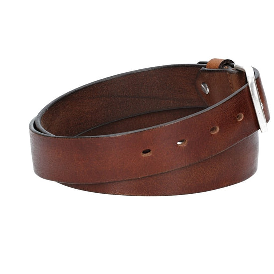 Ledergürtel Cognac 35mm mit Dornschließe in Silber - leder-accessoires.com