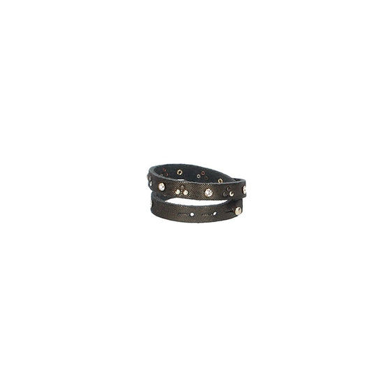 Armband Schwarz|Gold doppelt mit Nieten und Swarovski aus Leder - leder-accessoires.com