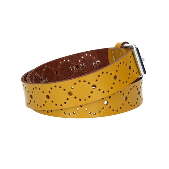 Ledergürtel Kids 25mm in Gelb mit Lochmuster und Rollschließe in Silber - leder-accessoires.com