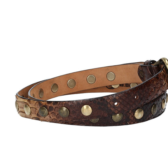 Schlangenledergürtel 25mm Braun mit Nieten und Schließe in Gold - leder-accessoires.com