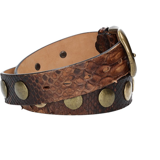 Schlangenledergürtel 40mm Braun mit Nieten in Messing - leder-accessoires.com