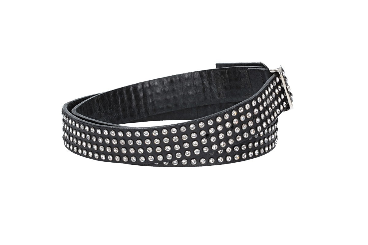 Ledergürtel 35mm in Schwarz mit Swarowski Steinen und Vollschließe Silber - leder-accessoires.com