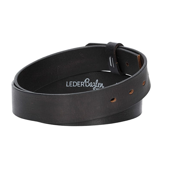 Lederriemen | Gürtelrohling Glanz 35mm in Schwarz mit Schlaufe und Kapplochteil - leder-accessoires.com