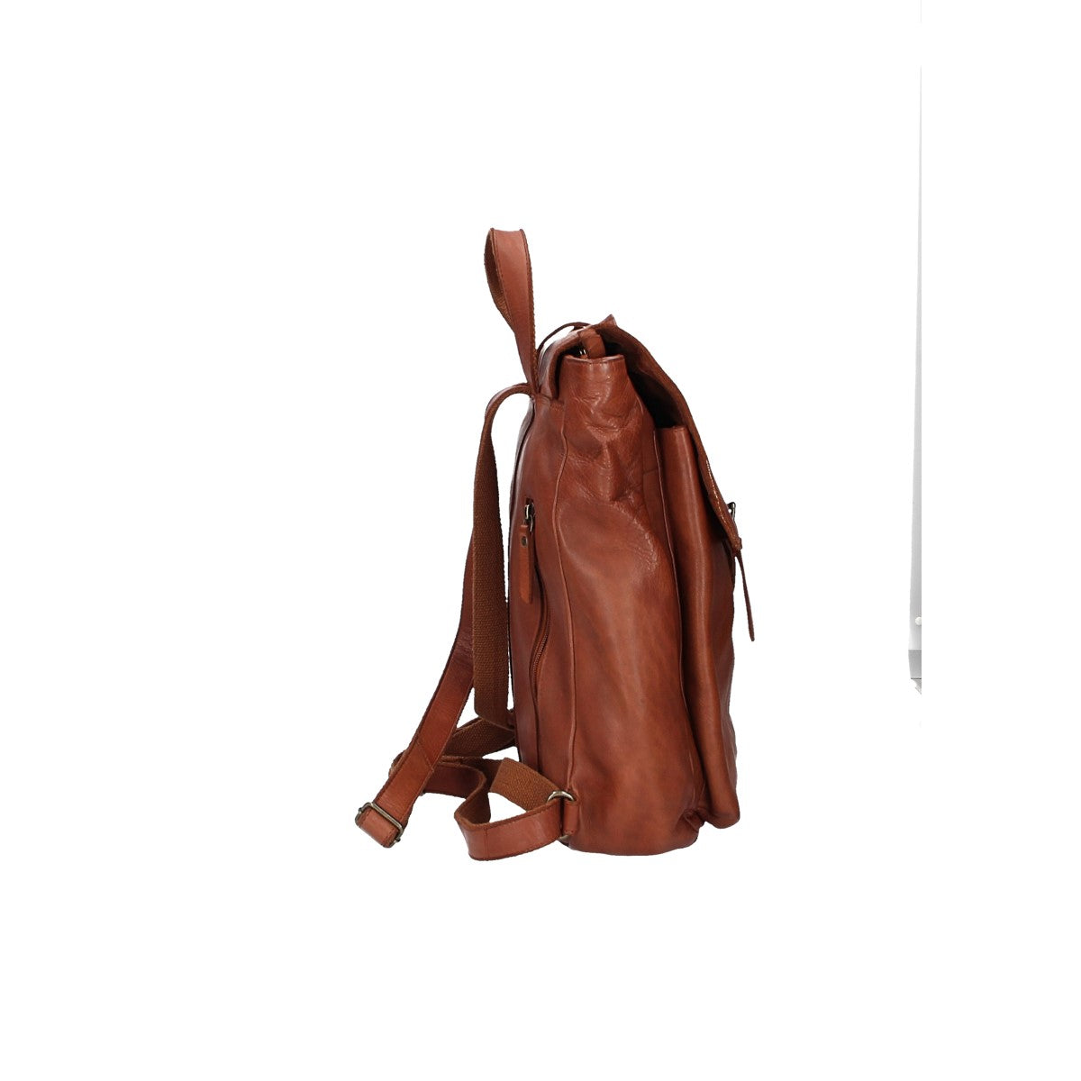 Rucksack mit Überschlag und Lasche in Cognac aus Leder