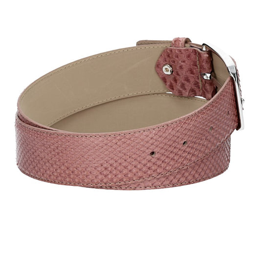 Schlangenledergürtel 40mm Rosé mit Schließe in Silber - leder-accessoires.com