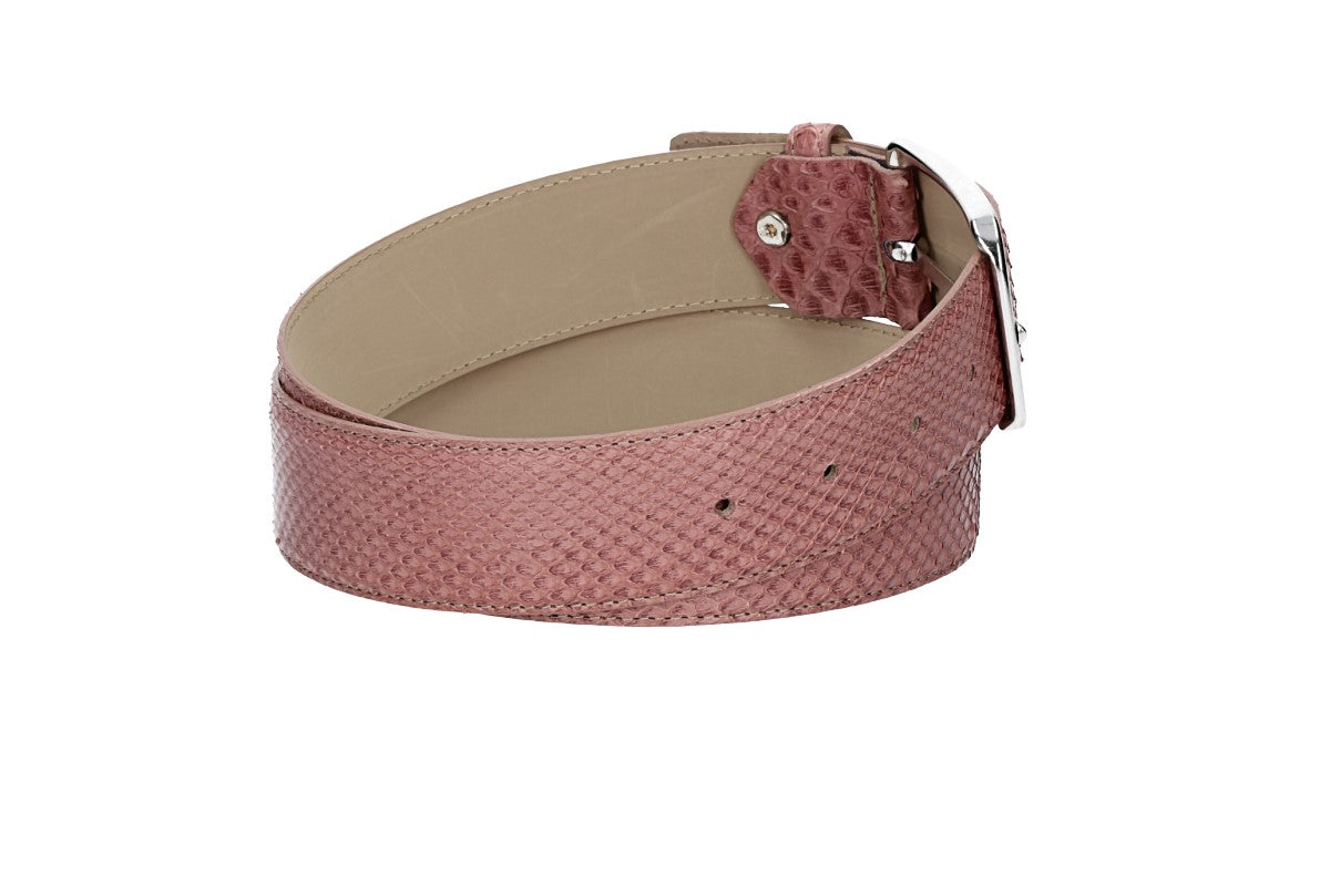 Schlangenledergürtel 40mm Rosé mit Schließe in Silber