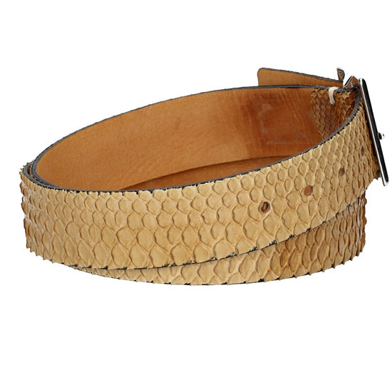 Schlangenledergürtel 40mm Beige mit Vollschließe in Silber - leder-accessoires.com