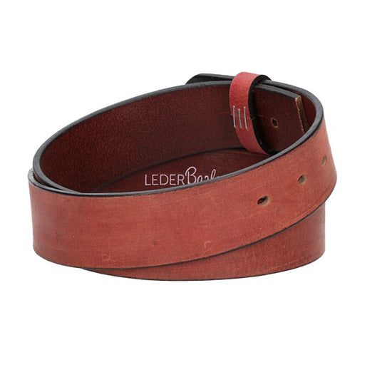 Lederriemen | Gürtelrohling Matt 40mm in Rot mit Schlaufe und Kapplochteil - leder-accessoires.com