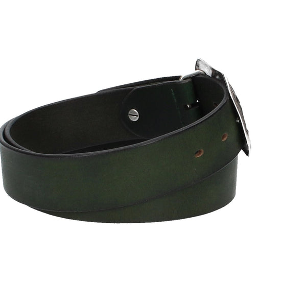 Ledergürtel Grün 40mm mit Blumenschließe|Koppelschließe - leder-accessoires.com