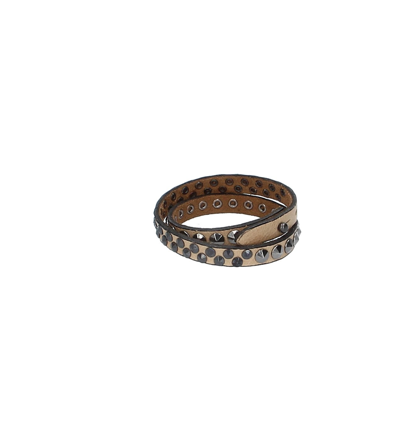 Armband zweifach in Taupe mit dunklen Pyramidennieten aus Leder