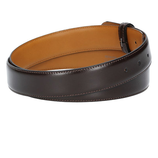 Lederriemen | Gürtelrohling 35mm bombiert in Braun mit Schlaufe und Kapplochteil - leder-accessoires.com