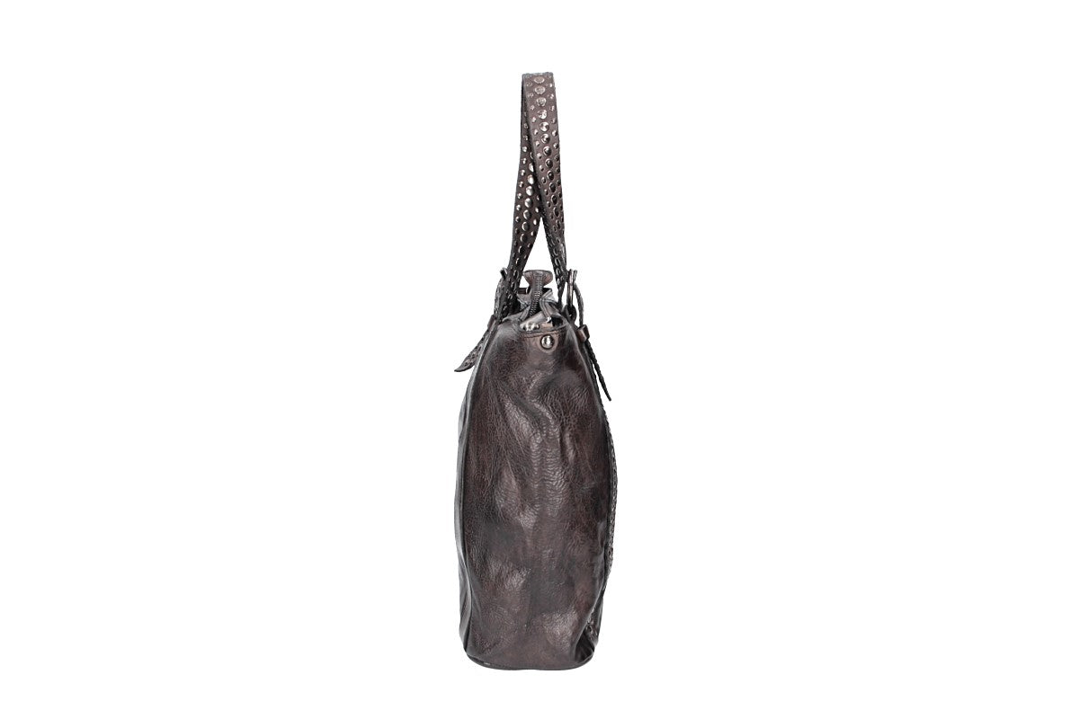 Shopper in Anthrazite mit Nieten aus Leder