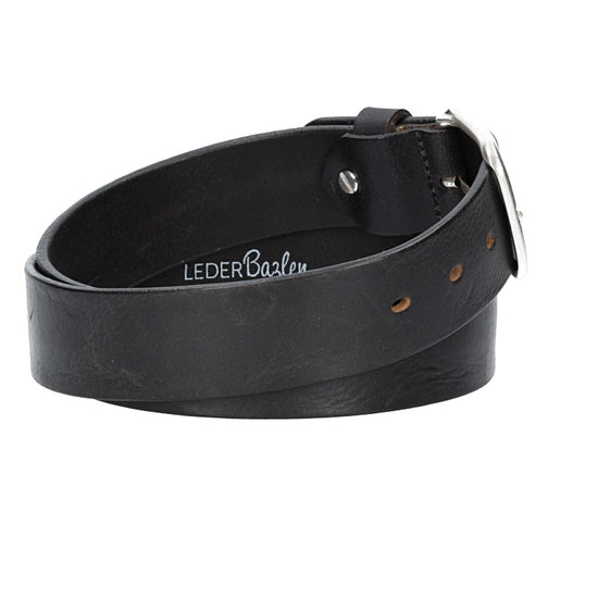 Ledergürtel Schwarz  40mm mit Dornschließe in Silber - leder-accessoires.com