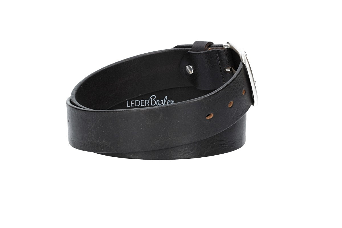 Ledergürtel Schwarz  40mm mit Dornschließe in Silber