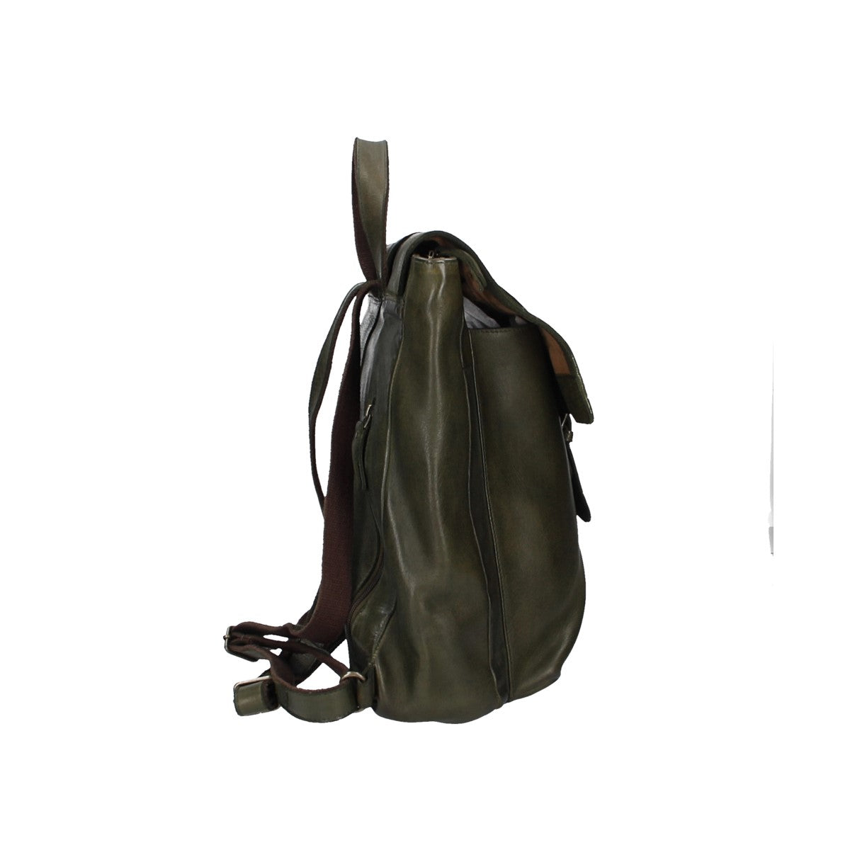 Rucksack mit Überschlag und Lasche in Grün aus Leder