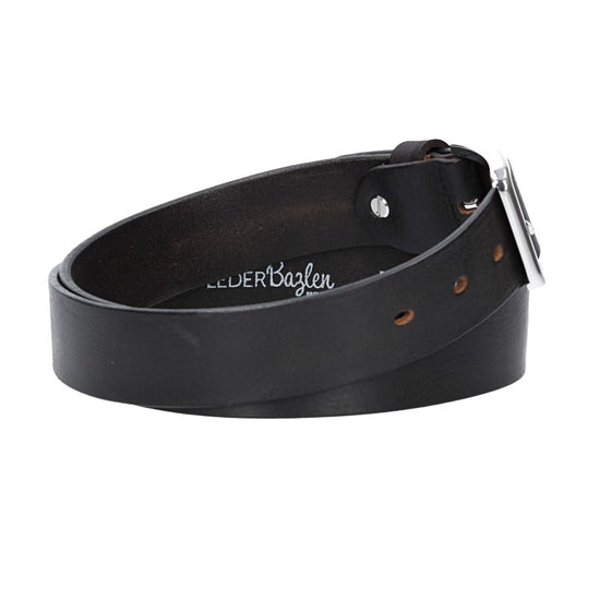 Ledergürtel Schwarz 35mm mit Dornschließe in Silber - leder-accessoires.com