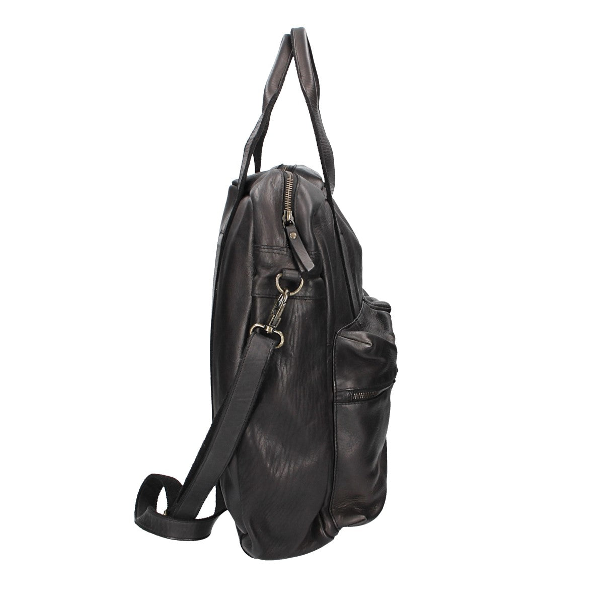 Ledertasche in Schwarz mit Reißverschluss und zwei Vortaschen - leder-accessoires.com