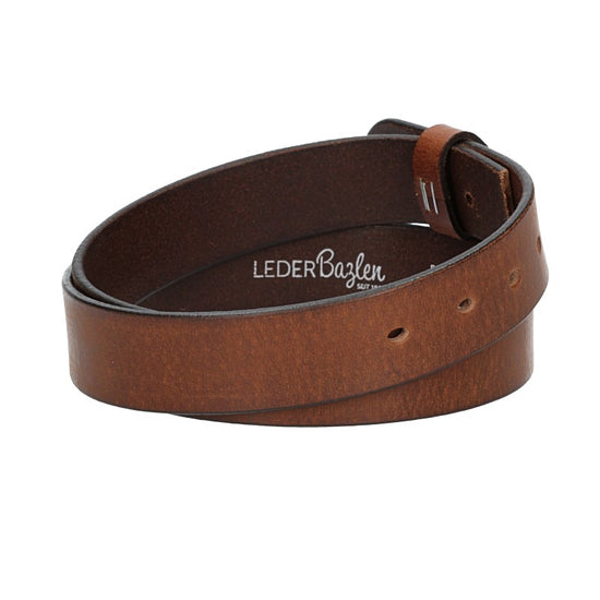 Lederriemen | Gürtelrohling Matt 35mm in Cognac mit Schlaufe und Kapplochteil - leder-accessoires.com
