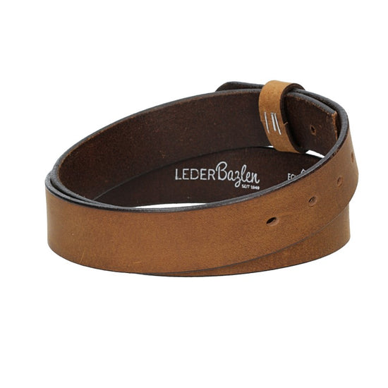 Lederriemen | Gürtelrohling Matt 35mm in Hellbraun mit Schlaufe und Kapplochteil - leder-accessoires.com