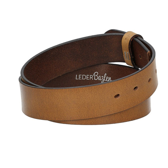 Lederriemen | Gürtelrohling Glanz 40mm in Gelb|Ocker mit Schlaufe und Kapplochteil - leder-accessoires.com