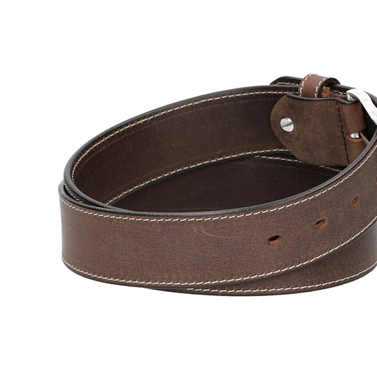 Ledergürtel Braun 40mm abgenäht mit Dornschließe in Silber - leder-accessoires.com
