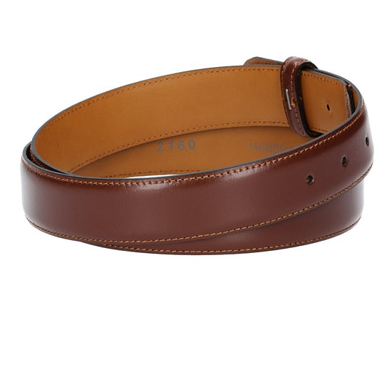 Lederriemen | Gürtelrohling 35mm bombiert in Cognac mit Schlaufe und Kapplochteil - leder-accessoires.com