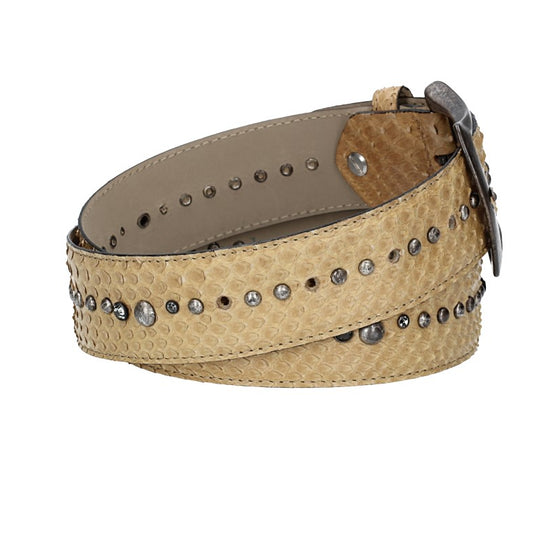 Schlangenledergürtel 40mm Beige mit Nieten und Strass - leder-accessoires.com