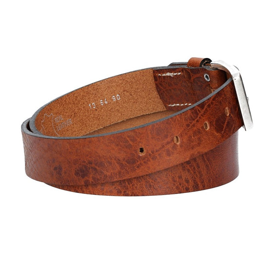 Hochwertiger Ledergürtel 35mm in Cognac mit rustikaler Schließe in Silber - leder-accessoires.com