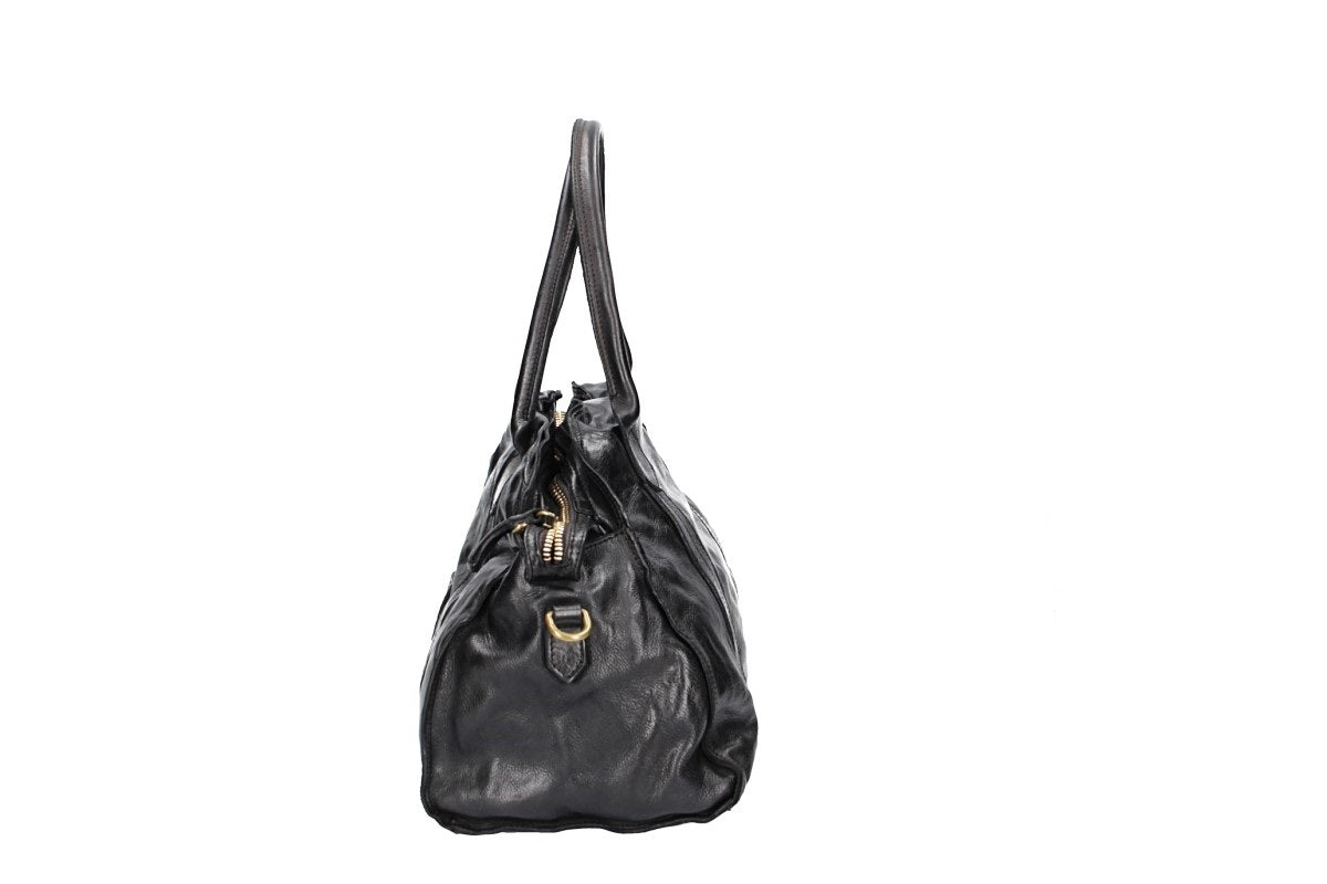 Kurzgrifftasche Kura aus Leder in Schwarz