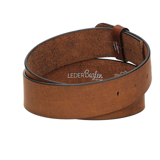 Lederriemen | Gürtelrohling Matt 45mm in Cognac mit Schlaufe und Kapplochteil - leder-accessoires.com