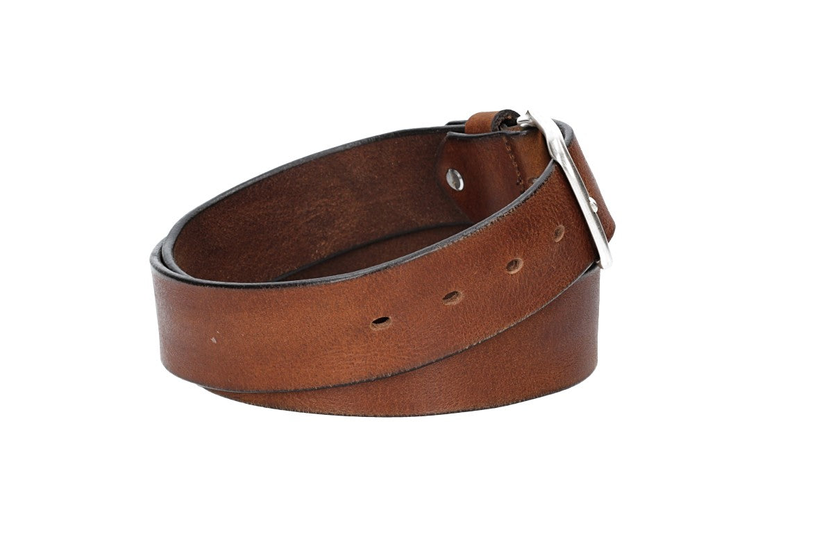 Ledergürtel Cognac 40mm mit Dornschließe in Silber