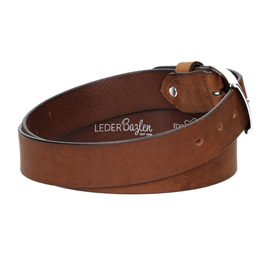 Ledergürtel Cognac 35mm mit Dornschließe in Silber - leder-accessoires.com