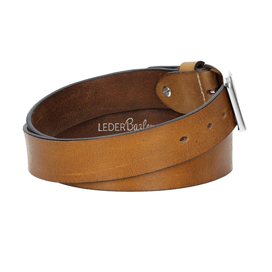 Ledergürtel Ocker|Senfgelb 35mm mit Dornschließe in Silber - leder-accessoires.com