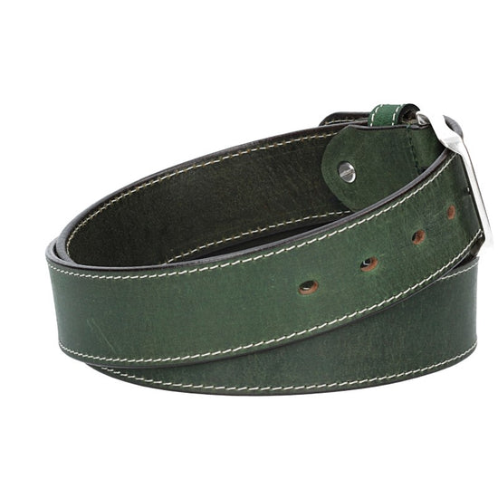Ledergürtel Grün 40mm abgenäht mit Dornschließe in Silber - leder-accessoires.com