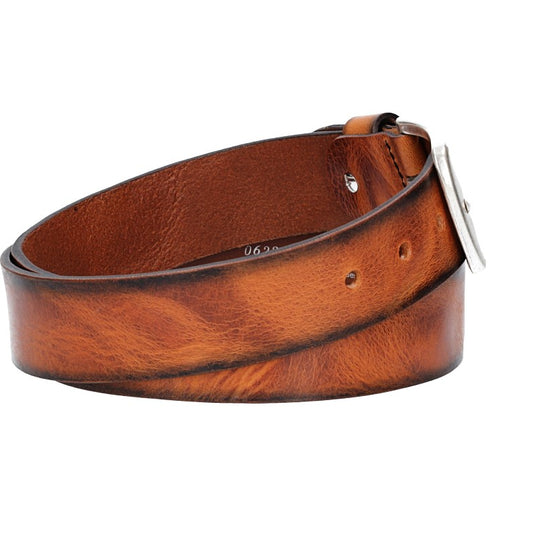 Jeansgürtel 40mm in Cognac mit Airbrushkante und Dornschließe Altsilber - leder-accessoires.com